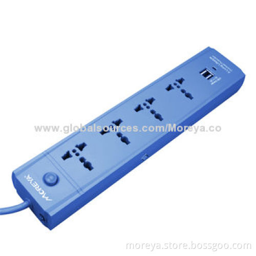 USB Extension Power Sockets with 4-outlet, Can Charge Mobiles and Tablet PCs, 100% Copper/Fire-proof